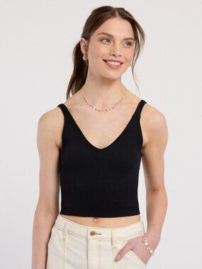 Wishlist Seamless Ribbed Padded Longline Bralette Black Size S/M